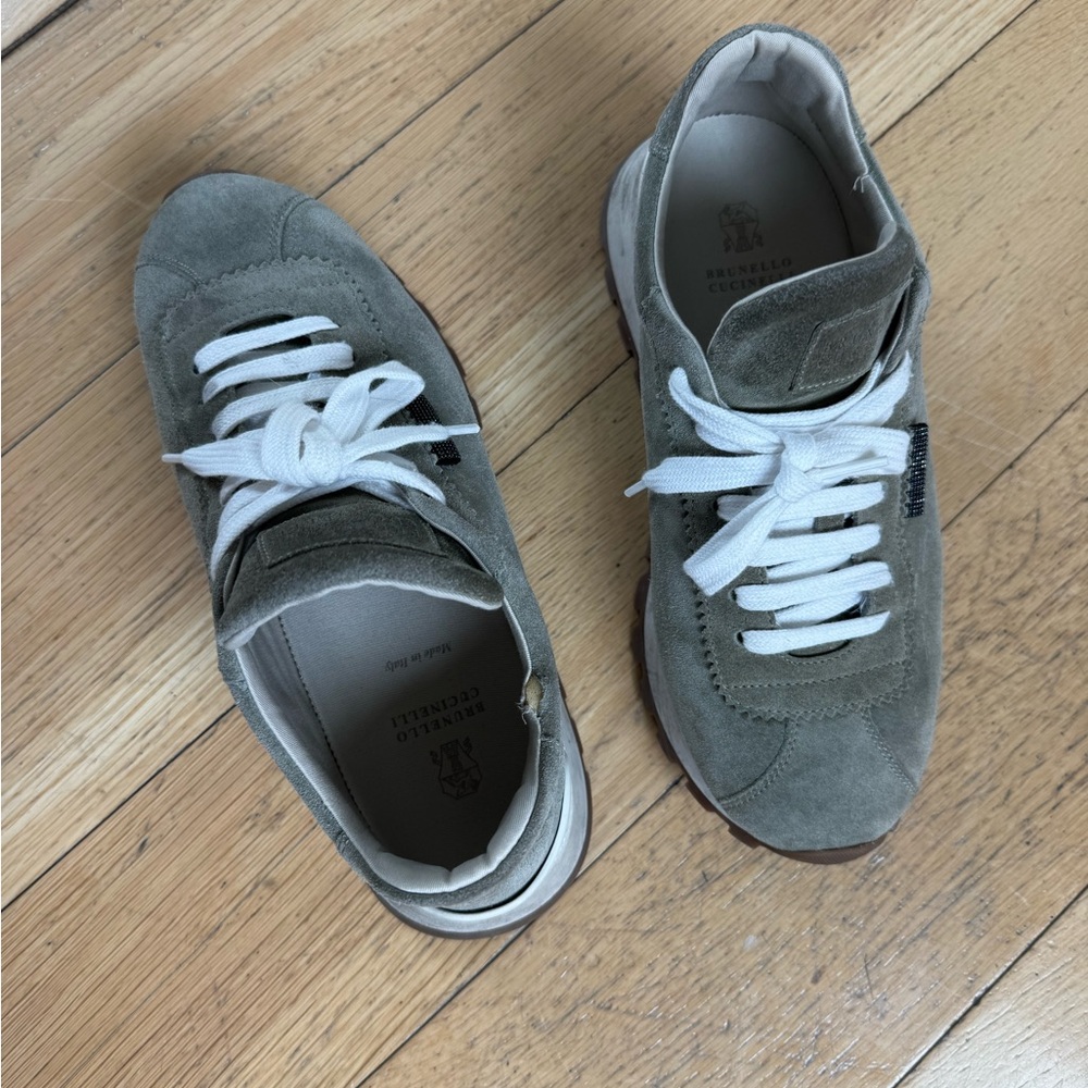 Brunello Cucinelli light Olive Suede Women's Sneakers